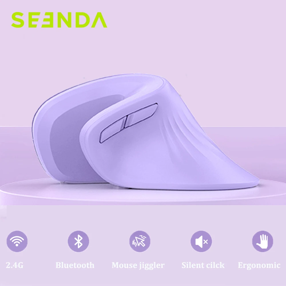 Seenda ergonomische vertikale Maus Jiggler Bluetooth 2,4g drahtlose Mäuse für Computer Laptop Notebook PC lila Image