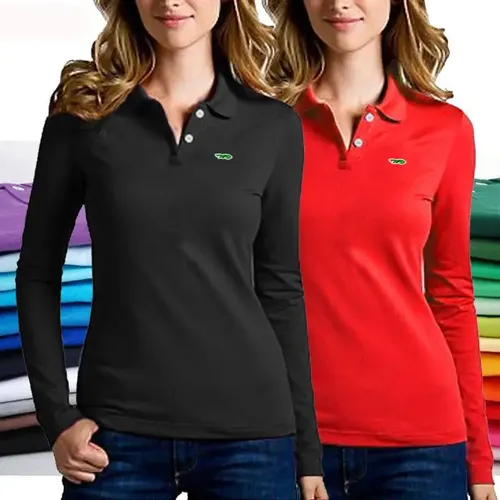 Mode Polos Frühling Herbst Damen Polos Shirts Stickerei-Logo Damen Casual Langarm Sportswear T