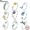 Bamoer 925 Sterling Silber Blume Schmetterling Kolibri offene Ringe verstellbare cz Texturen