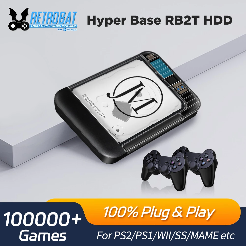 Retrobat 2T tragbare externe Spiel-Festplatte, eingebaut 100000 + Spiele mit 105-Emulatoren für PSP/PS1/PS2/WII/MAME/DC Retro-Videospiele Image