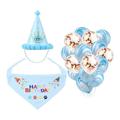 FRCOLOR 1 Set Pet Adorable Saliva Tissue Hat Latex Balloons Birthday Party Supplies for Pet Dog Puppy (Blue Birthday Hat + Bib + Blue Balloons + Rose Gold Confetti Balloons)