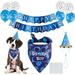 Dog Birthday Bandana Dog Birthday Boy Hat Scarfs Flag Balloon with Cute Doggie Birthday Party Supplies Decorations (Blue)