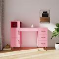 BarberPub Manicure Table Nail Makeup Desk with 4 Drawers and 2 Cabinets for Nail Tech Modern Storage Beauty Salon Workstation with Golden Metal Legs Pink