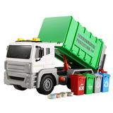 Garbage Truck Toys Metal Cab Friction Powered Waste Management Garbage Truck with Lights and Sounds Recycling Truck Toy Gift for kids Front Loader with Dumpster 4 Trash Bins with Trash Cards