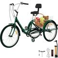 BENTISM Foldable Tricycle 24 inch Wheels 7-Speed Trike 3 Wheels Colorful Bike with Basket Portable and Foldable Bicycle for Adults Exercise Shopping Picnic Outdoor Activities