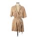 Zara Casual Dress - Mini Plunge 3/4 sleeves: Tan Solid Dresses - Women's Size Medium