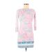 Lilly Pulitzer Casual Dress - Bodycon High Neck 3/4 sleeves: Pink Floral Dresses - Women's Size 2X-Small