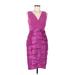 Adrianna Papell Cocktail Dress - Sheath V Neck Sleeveless: Purple Print Dresses - Women's Size 8