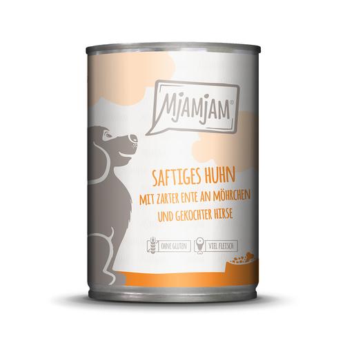 Sparpaket: 12x400g MjAMjAM Adult Hund saftiges Huhn mit zarter Ente Hundefutter nass