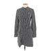 Equipment Casual Dress - Shirtdress High Neck Long sleeves: Gray Print Dresses - Women's Size X-Small