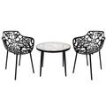 LeisureMod Devon Mid-Century Modern 3-Piece Aluminum Outdoor Patio Dining Set with Tempered Glass Top Table and 2 Stackable Flower Design Arm Chairs for Patio, Poolside, Balcony, and Backyard Garden - Leisurmod DT20CABL2