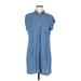 Harper Heritage Casual Dress - Shift Collared Short sleeves: Blue Solid Dresses - Women's Size Medium