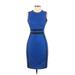 Calvin Klein Cocktail Dress - Sheath Crew Neck Sleeveless: Blue Color Block Dresses - Women's Size 2