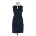 Lands' End Casual Dress - Sheath High Neck Sleeveless: Blue Solid Dresses - Women's Size 4 Petite