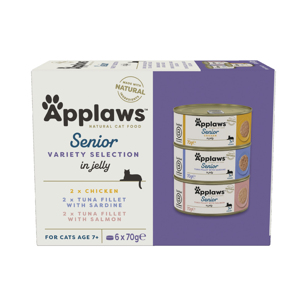 Applaws Senior 12 x 70 g Alimento umido per gatto - Mix: Pollo, Filetto di Tonno con Salmone, Filetto di Tonno con Sardine