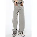 Jeans da donna grigio chiaro pantaloni in Denim dritti Vintage a vita alta stile Streetwear