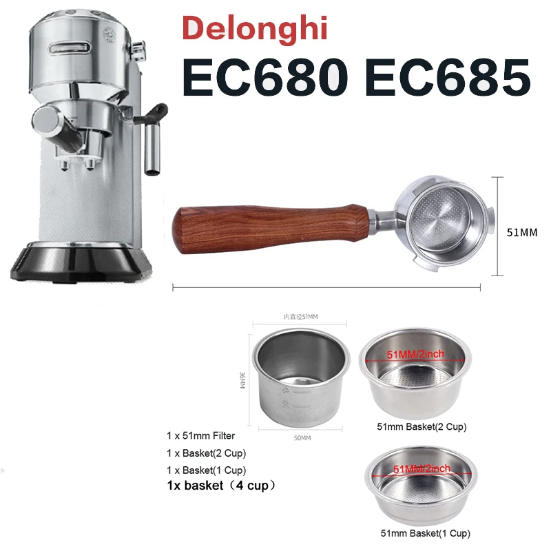 Delonghi 51MM 3 Orecchie Caffè Portafiltro senza fondo Filtro nudo Acciaio inossidabile 304 1 2 4 tazze Cestello filtro Accessori caffè