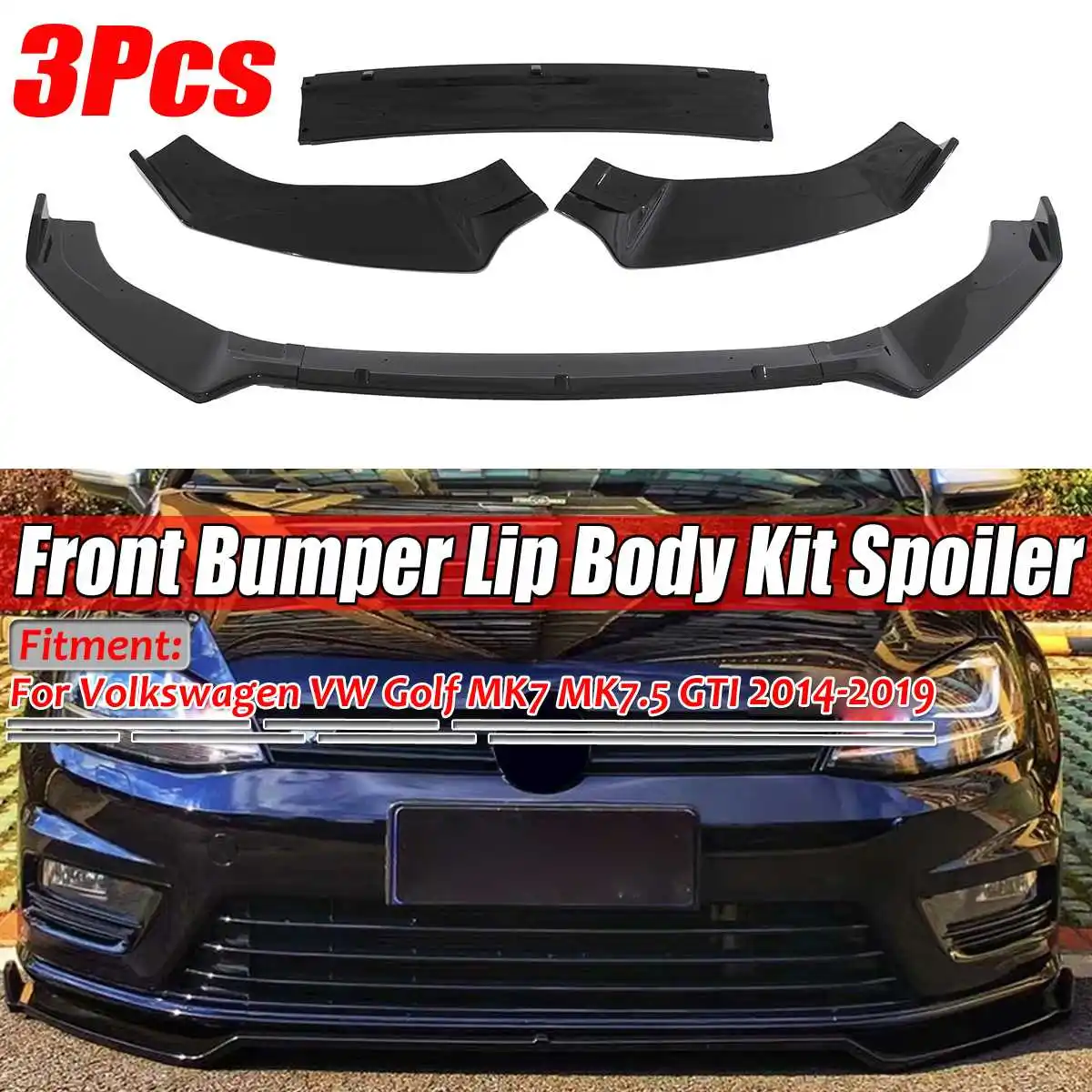 Auto Paraurti Anteriore Splitter Lip Spoiler Body Kit Per Volkswagen Per VW Golf 7 7.5 MK7 MK7.5 GTI 2014-2019 Paraurti Anteriore Spoiler labbro