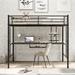 Metal Loft Bed with Desk & Shelf & Guard Rails & Double Ladder, Black