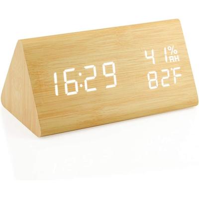 Wooden Smart LED Alarm Clock with Temperature and Voice Control