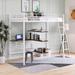 Twin Size Metal Loft Bed with Built-in Desk & Shelves, White