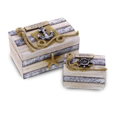 CoTa Global Silver Sea Wooden Jewelry Box, 2 Pcs Set - Handmade - 7″Lx4.5″Wx3.9″H