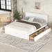 Queen Size White Pine Wood Platform Bed - Four Storage Drawers, Support Legs, Headboard Included