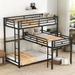 Metal Twin Size Triple Bunk Bed L-Shaped for 3 People, Sturdy Loft Bed Frame with 2 Ladders & Guardrails for Kids, Adults