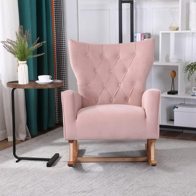 Modern Velvet Upholstered High Backrest Rocking Chair