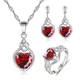 Silver 925 Red Heart Zircon Elegant Women's Sets Ring Earring Necklace Luxury Quality Bridal Jewelry