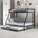 Twin Over Full Metal Bunk Bed with Twin Size Trundle with Sturdy Steel Frame, Bunkbed Two-Side Ladders, No Spring Box Required