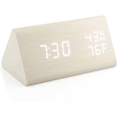 Wooden Smart LED Alarm Clock with Temperature and Voice Control