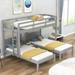 Twin over Twin & Twin Bunk Bed, Wood Triple Bunk Bed Frame with Built-in Middle Drawer for Kids Teens Adults, Grey