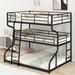 Full XL Over Twin XL Over Queen Size Triple Bed, Metal Triple Bunk Bed with Ladder, Bunk Beds for 3 with Sturdy Slat Support