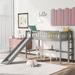 Wooden Bedfram with Ladder & Slide, Twin Size Low Loft Bed with Guardrails for Kids Bedroom, Easy Assemble, No Box Spring Needed