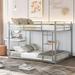 Full Over Full Metal Bunk Bed, Low Bunk Bed with Ladder, Safety Guard Rails for Kids Teens Adults No Box Spring Required