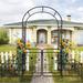 79.5 x 86.6 Black Metal Garden Arch Arbor with Gate Climbing Plants Support Rose Arch