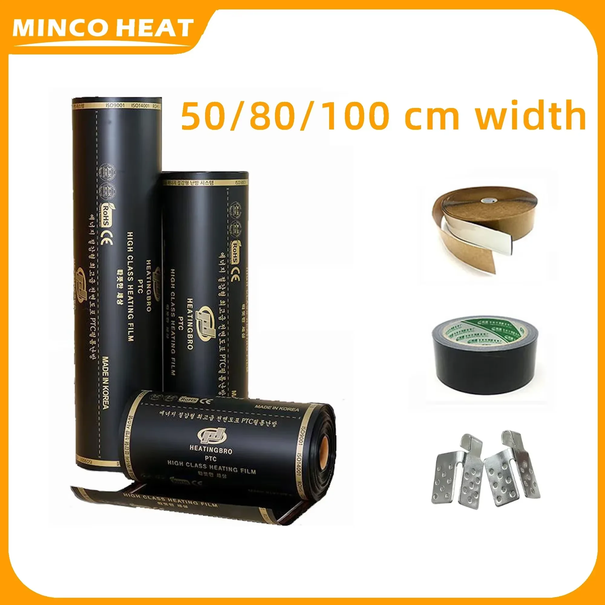 Minco Heat 50/80/100 cm Breite Infrarot-Heizfolie Bodenwärmefolie Graphene PTC-Heizfolie Anti-Überhitzungs-Infrarotfolie