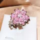 Hoyon Luxus rosa Blume Prinzessin Diamant Kristall offenen Ring rosa Edelstein Verlobung Hochzeit