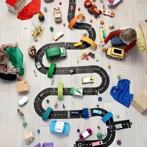 Kreativität DIY Track Play Set Puzzle Matte Kinder Straße Gebäude Autobahn Track Spielzeug Auto