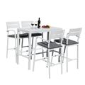 5-Piece Outdoor Bar Set Rustproof Aluminum Dining Bistro Pub Set Patio Bar Stool and Table Set with Cushion 4 Bar Height Chairs & Slatted High Top Table for Backyard Patio Pool Garden White