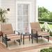 Outdoor Adjustable Cushioned Metal Patio Recliner Lounge Chair Beige + Table 2 Table 2