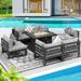 NICESOUL 7 Pieces Aluminum Outdoor Patio Sectional Furniture Sofa Set with Fire Pit Table Large Size Luxury Comfortable Durable Water/UV-Resistant Garden Porch Backyard Party (Light Gray Cushion)