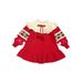 Lieserram Kid Girl Dress Long Sleeve Round Neck Ruffle Hanging Ball Patch Color Casual Party Red Dress 2-7T
