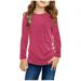 Noarlalf Baby Girls Clothing Tunic Tops Crewneck Ultra Soft Solid Color Long Sleeve Pullover Sweatshirt With Side Buttons Hot Pink L