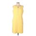 Lafayette 148 New York Casual Dress - Sheath Crew Neck Sleeveless: Yellow Print Dresses - Women's Size Large