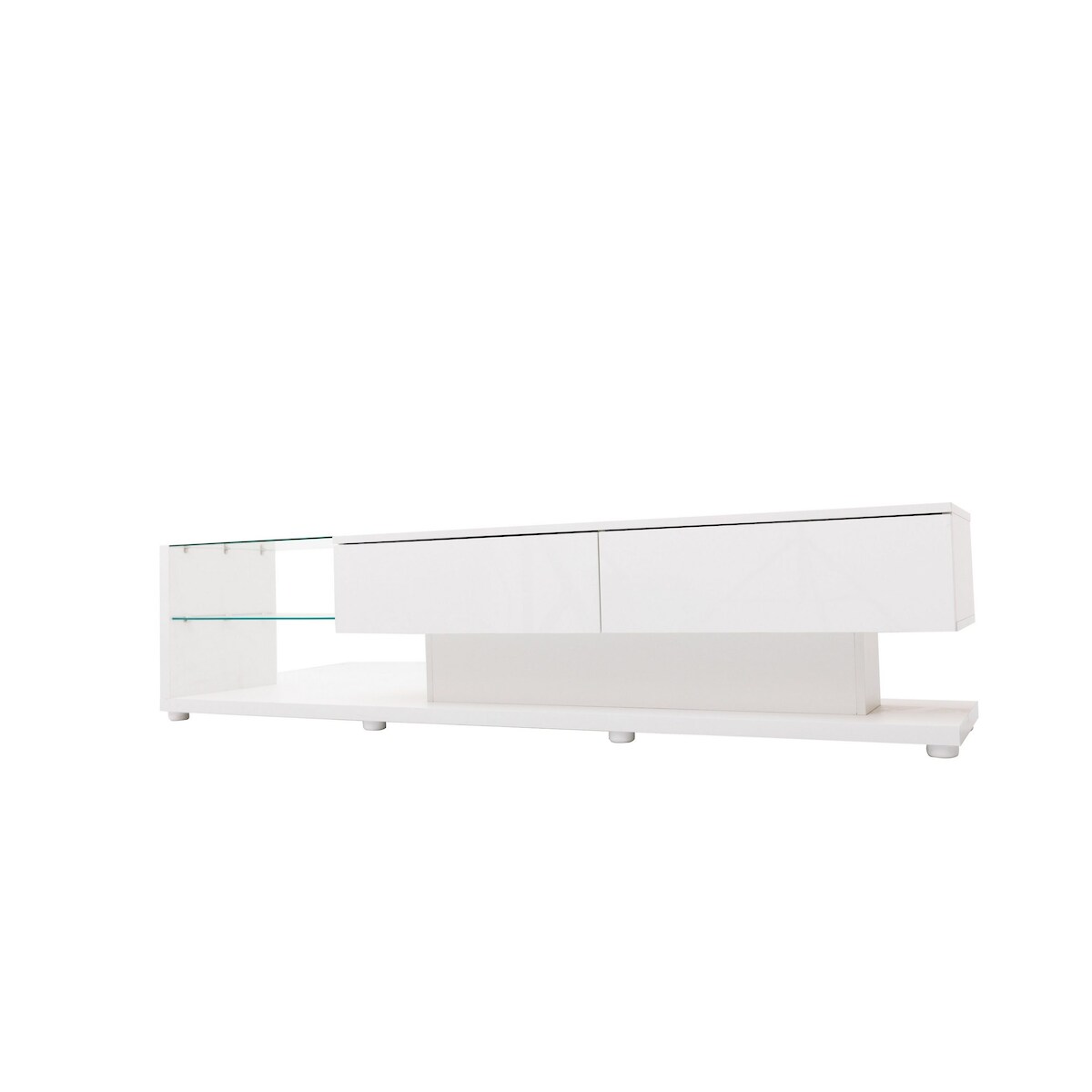 Merax Lowboard mit Glasablagen und Schubladen, TV-Schrank hochglänzend mit LED, TV-Board, TV-Ständer, Breite:170cm, Weiß