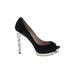 Joan & David Heels: Slip On Stiletto Cocktail Party Black Shoes - Women's Size 8 1/2 - Peep Toe