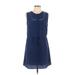 Maison Jules Casual Dress - A-Line High Neck Sleeveless: Blue Print Dresses - Women's Size Large