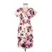 Pink Blush Casual Dress - Wrap V Neck Short sleeves: Pink Floral Dresses - Women's Size Medium